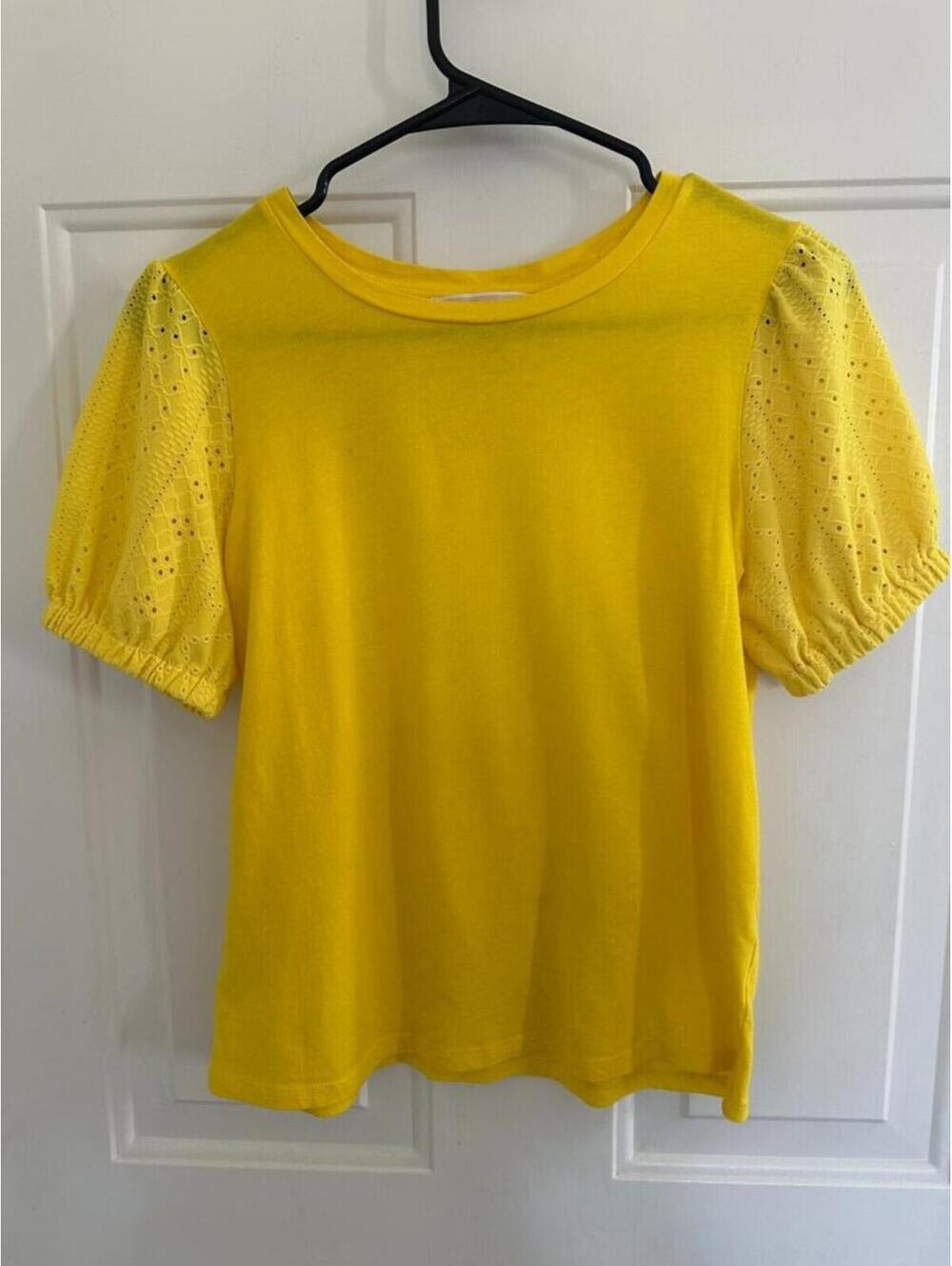 Michael Kors Yellow Eyelet Puff Sleeve Top Women’s Small